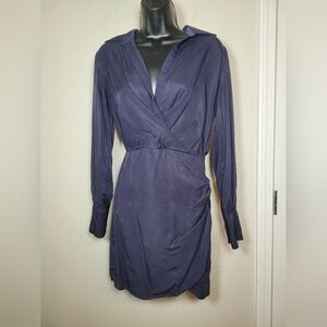 Anna Grace 100% Tencel Blue Faux Wrap Dress sz S